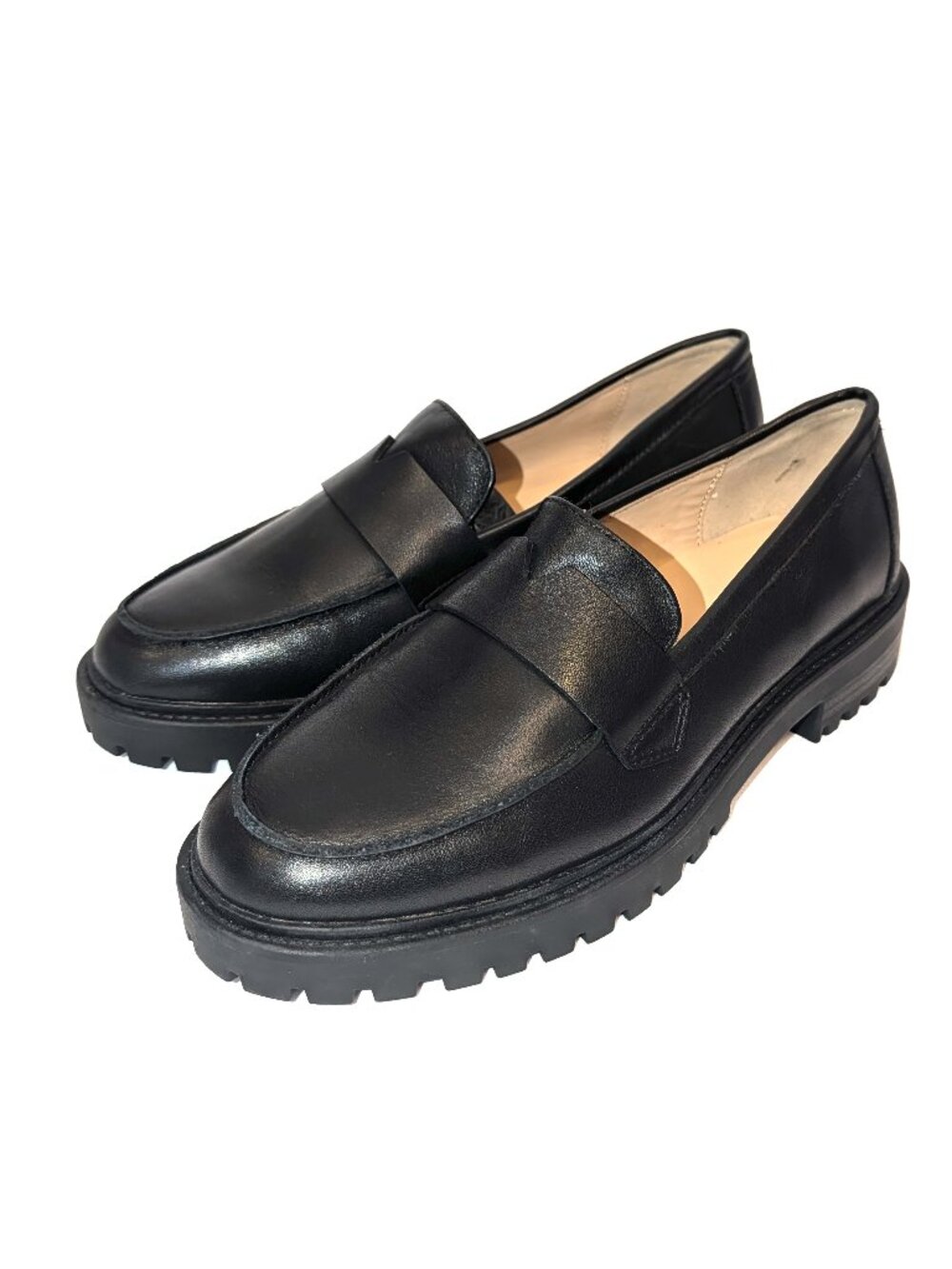NWOT Banana Republic | Leather Vee Strap Lugg Sole Black Loafers | Size 8.5
